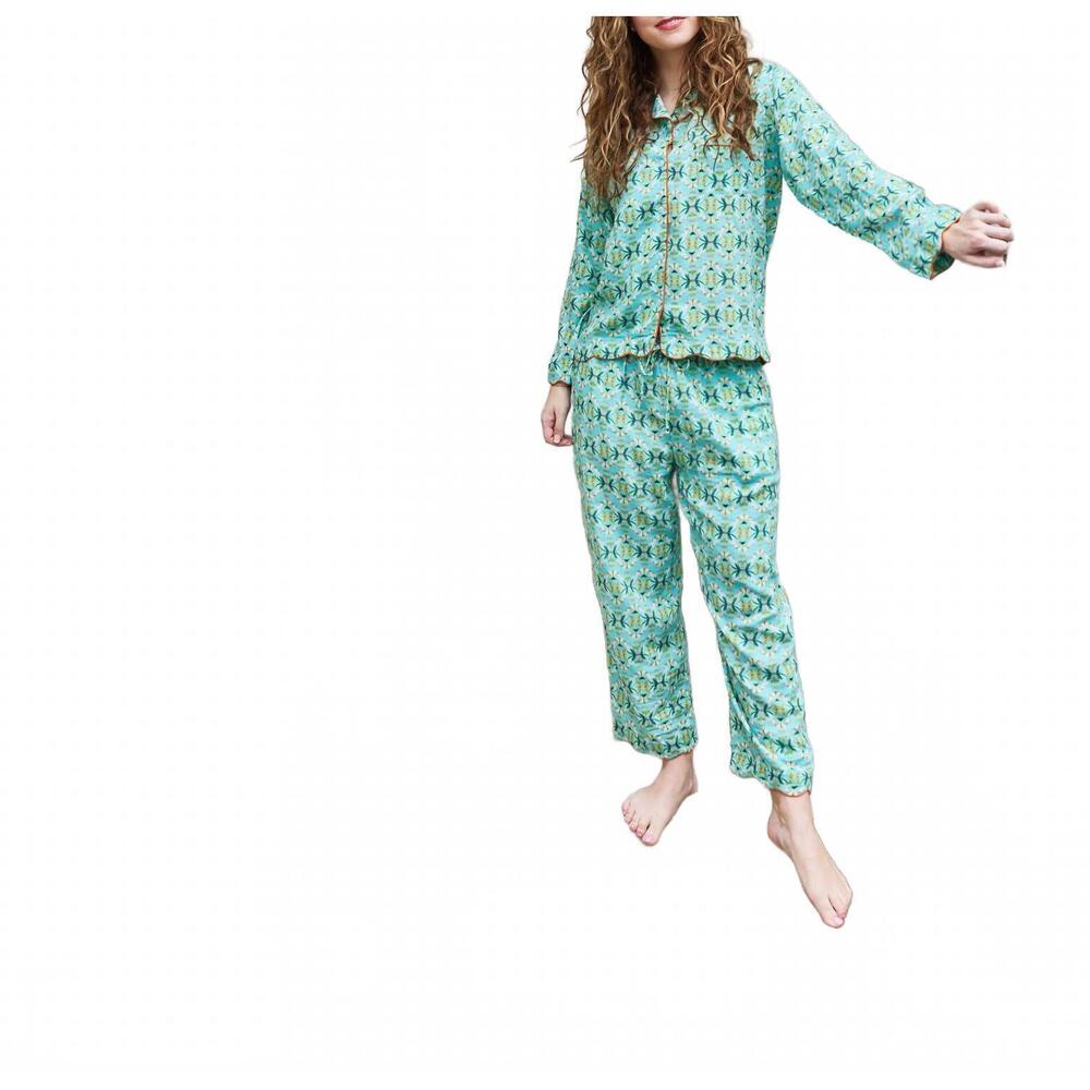 NEW BROOKS AVENUE scalloped pajama set - long in english gardens teal